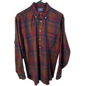 Vintage Sir Pendleton Shirt Men's M Brown Red Blue Wool Classic Button Down